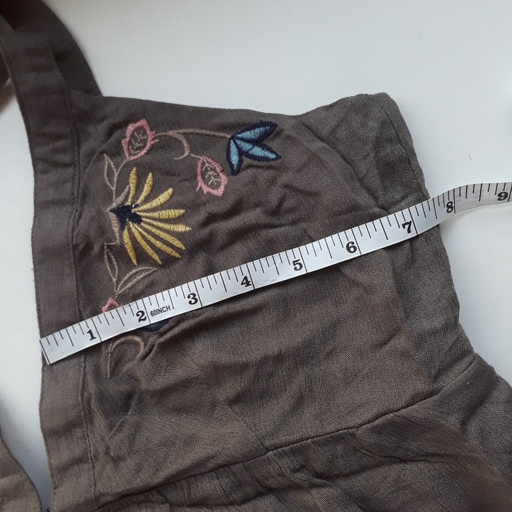 Olive Floral Embroidery Open Back Romper - Picture 2 of 4